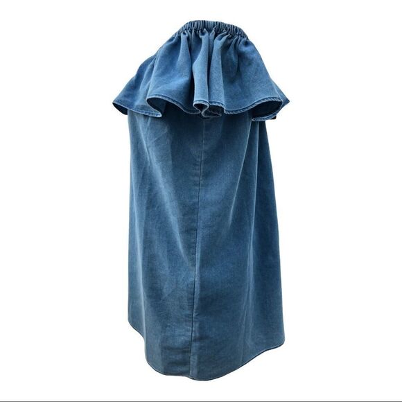 California Moonrise Blue Denim Chambray Off Shoulder Dress EUC - Picture 4 of 7